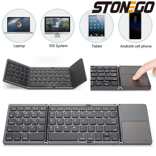 STONEGO  2-fold / 3-fold Ultra-thin Wireless Keyboard with Touchpad Bluetooth Keyboard Tablet PC Mobile Phone Mini Keyboard
