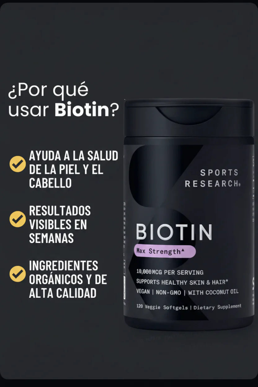 Biotina Max Strength 10,000 mcg – Cabello, Piel y Uñas | 120 Cápsulas Veganas