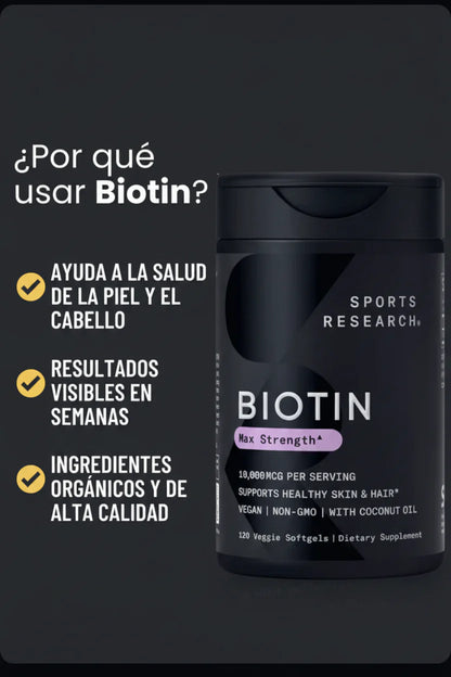 Biotina Max Strength 10,000 mcg – Cabello, Piel y Uñas | 120 Cápsulas Veganas