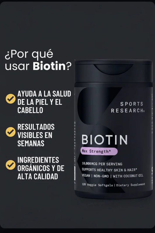 Biotina Max Strength 10,000 mcg – Cabello, Piel y Uñas | 120 Cápsulas Veganas